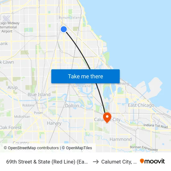 69th Street & State (Red Line) (East) to Calumet City, IL map