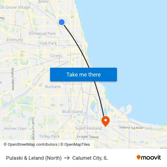 Pulaski & Leland (North) to Calumet City, IL map