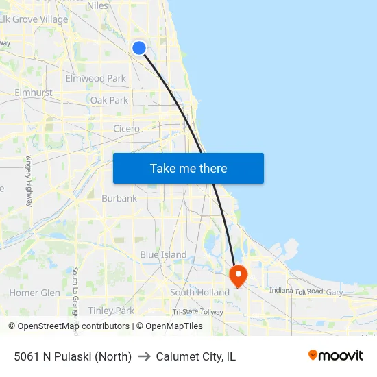 5061 N Pulaski (North) to Calumet City, IL map