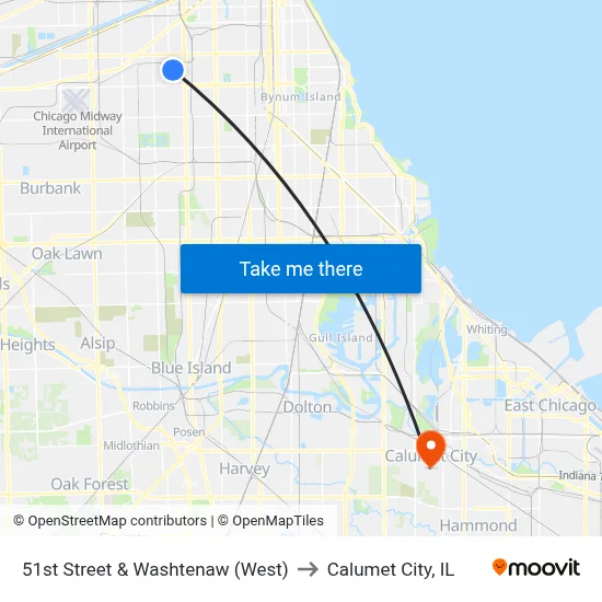 51st Street & Washtenaw (West) to Calumet City, IL map