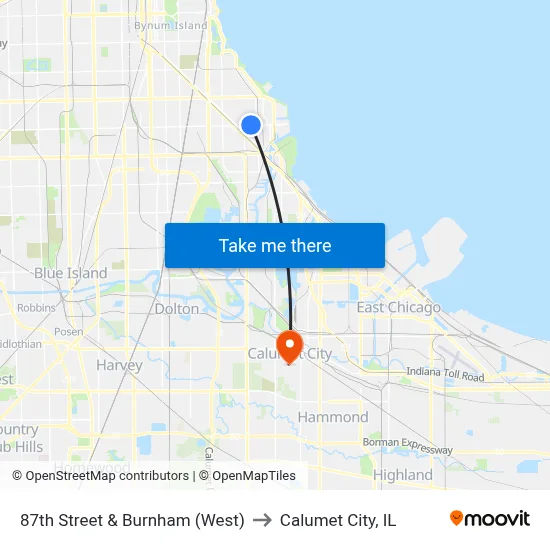 87th Street & Burnham (West) to Calumet City, IL map