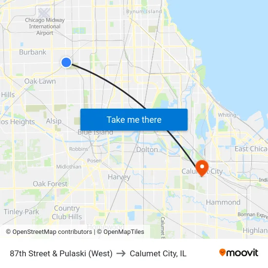 87th Street & Pulaski (West) to Calumet City, IL map