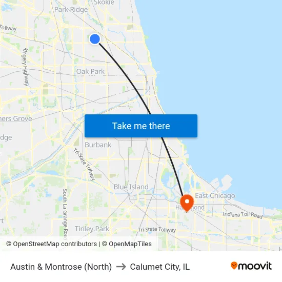 Austin & Montrose (North) to Calumet City, IL map