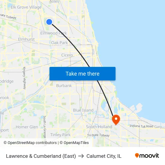 Lawrence & Cumberland (East) to Calumet City, IL map