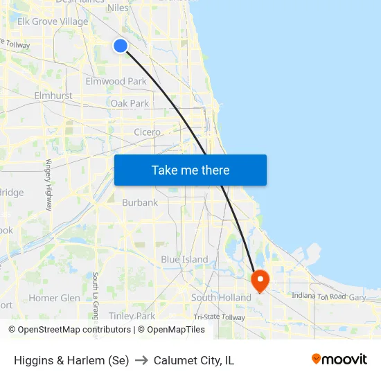 Higgins & Harlem (Se) to Calumet City, IL map
