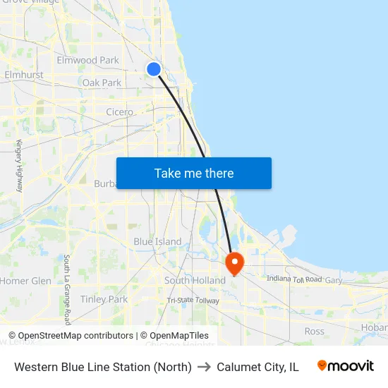 Western Blue Line Station (North) to Calumet City, IL map