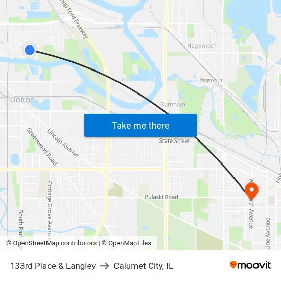 133rd Place & Langley to Calumet City, IL map