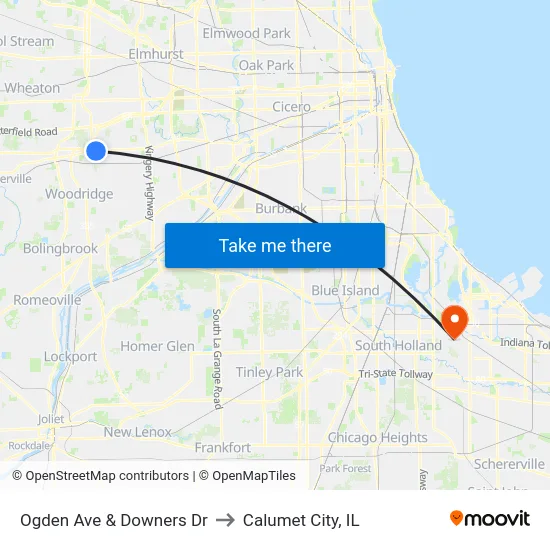 Ogden Ave & Downers Dr to Calumet City, IL map