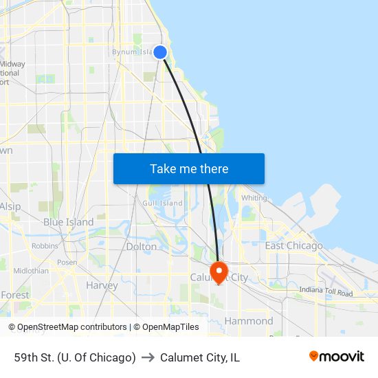 59th St. (U. Of Chicago) to Calumet City, IL map
