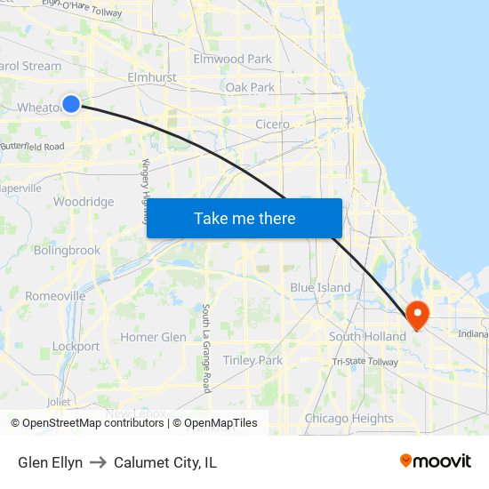 Glen Ellyn to Calumet City, IL map