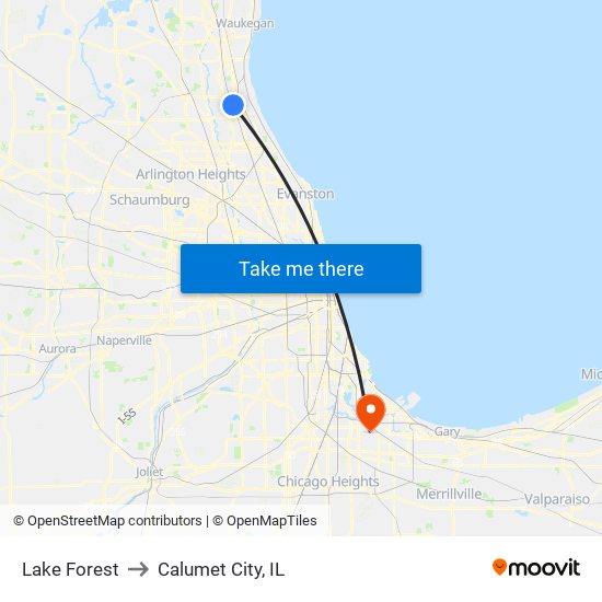 Lake Forest to Calumet City, IL map