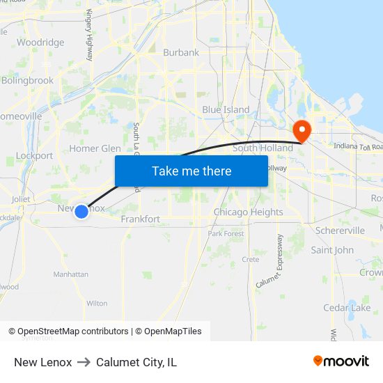 New Lenox to Calumet City, IL map