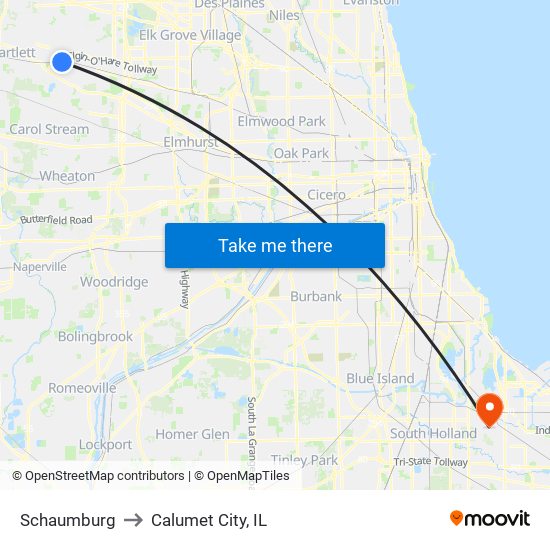 Schaumburg to Calumet City, IL map