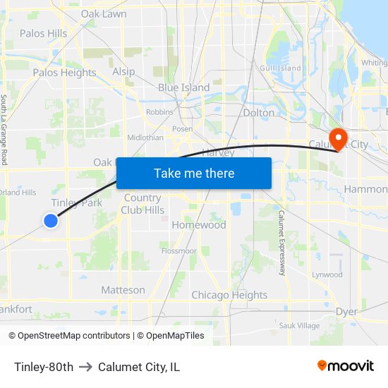 Tinley-80th to Calumet City, IL map