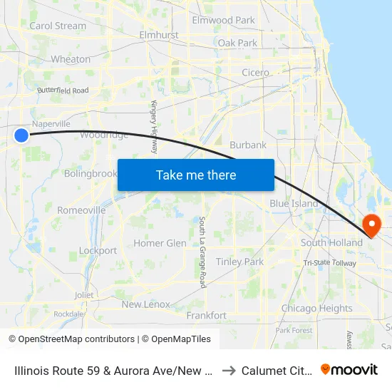 Illinois Route 59 & Aurora Ave/New York St to Calumet City, IL map