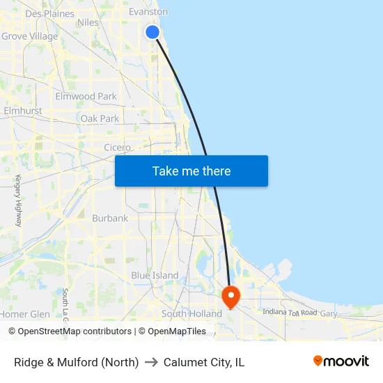 Ridge & Mulford (North) to Calumet City, IL map