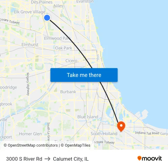 3000 S River Rd to Calumet City, IL map