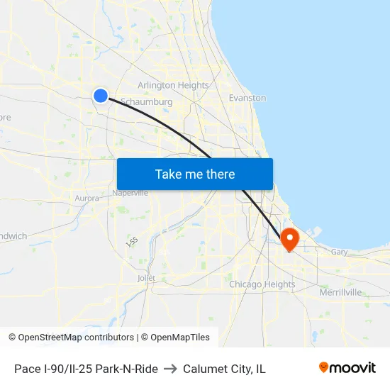 Pace I-90/Il-25 Park-N-Ride to Calumet City, IL map