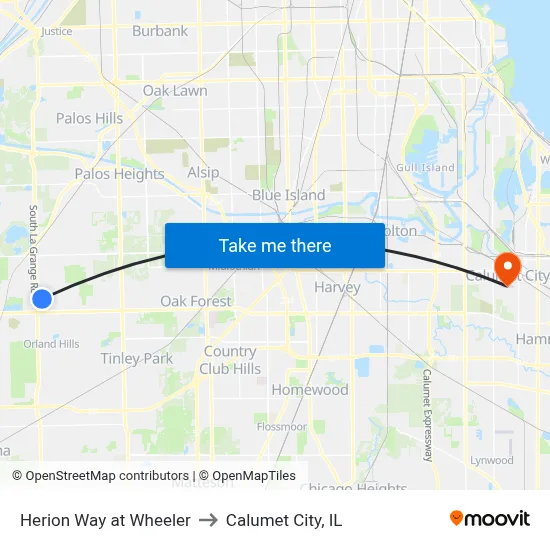 Herion Way at Wheeler to Calumet City, IL map