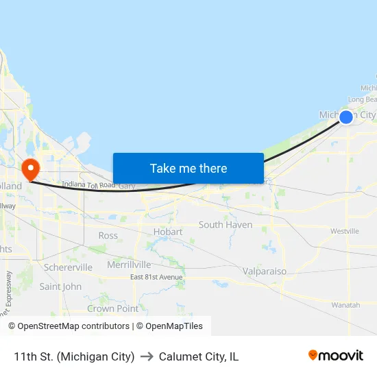 11th St. (Michigan City) to Calumet City, IL map