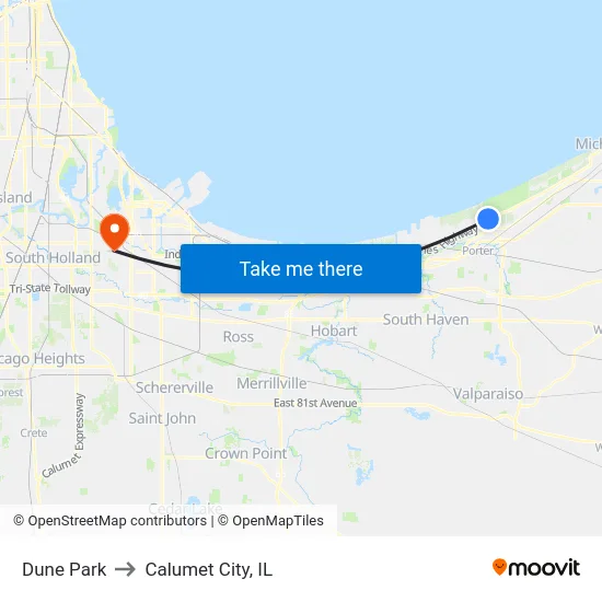 Dune Park to Calumet City, IL map