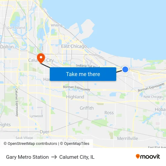 Gary Metro Station to Calumet City, IL map