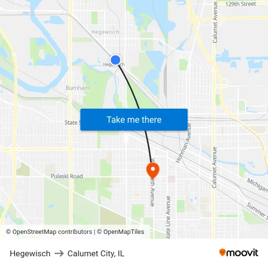 Hegewisch to Calumet City, IL map