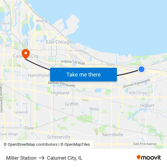 Miller Station to Calumet City, IL map