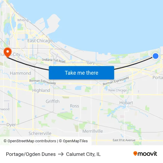 Portage/Ogden Dunes to Calumet City, IL map