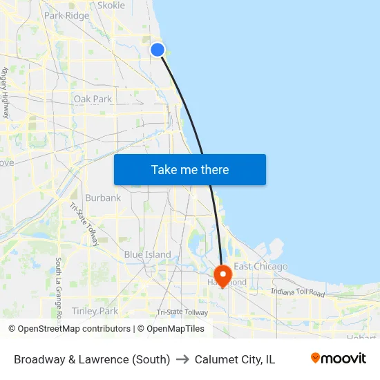 Broadway & Lawrence (South) to Calumet City, IL map
