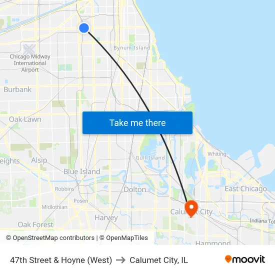 47th Street & Hoyne (West) to Calumet City, IL map