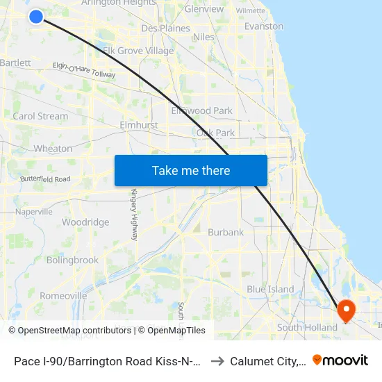 Pace I-90/Barrington Road Kiss-N-Ride to Calumet City, IL map