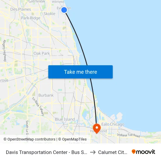 Davis Transportation Center - Bus Stop C to Calumet City, IL map