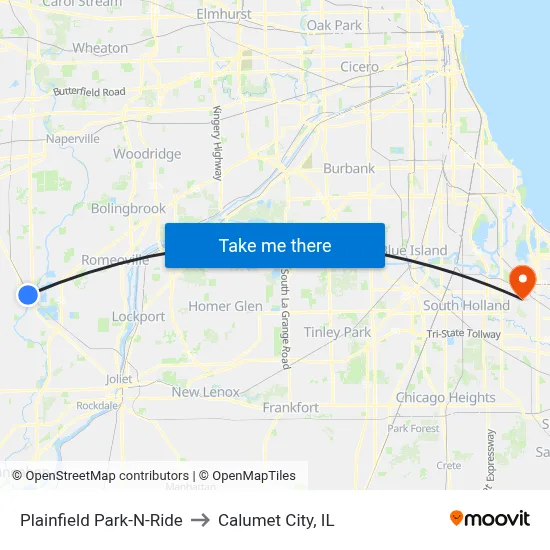 Plainfield Park-N-Ride to Calumet City, IL map