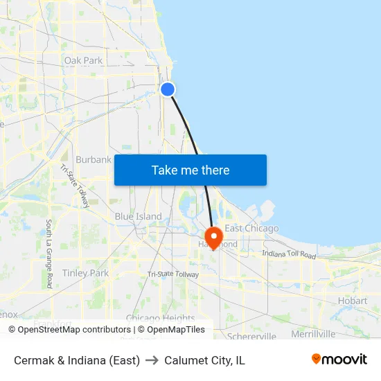 Cermak & Indiana (East) to Calumet City, IL map