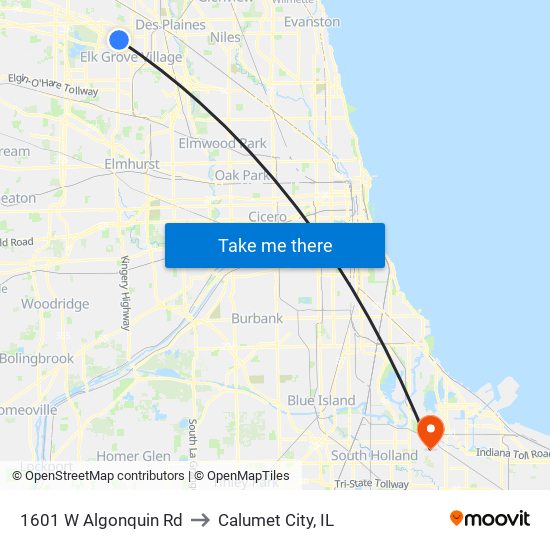 1601 W Algonquin Rd to Calumet City, IL map