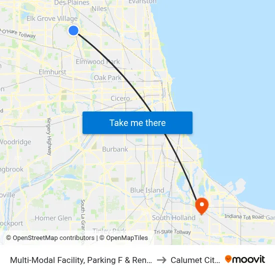 Multi-Modal Facility, Parking F & Rental Cars to Calumet City, IL map
