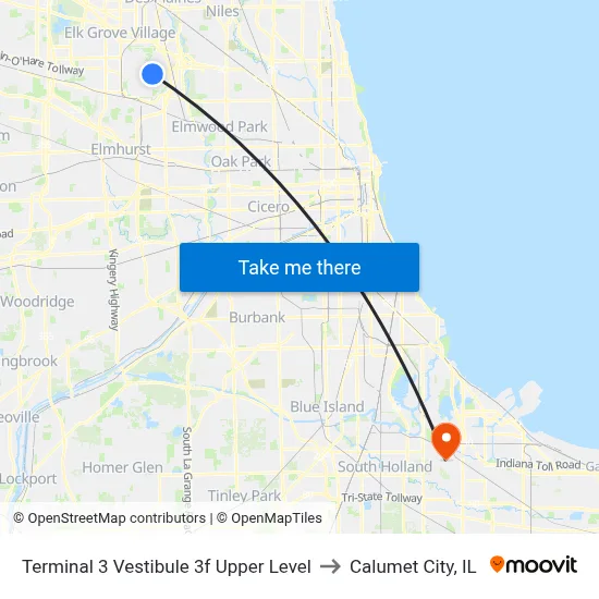 Terminal 3 Vestibule 3f Upper Level to Calumet City, IL map