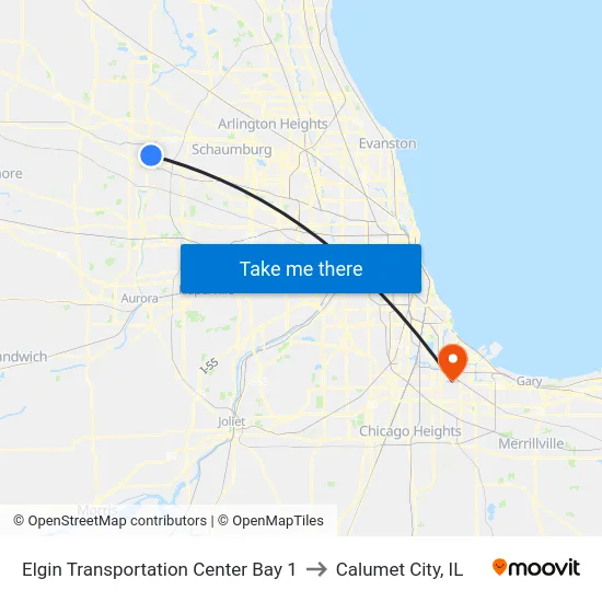 Elgin Transportation Center Bay 1 to Calumet City, IL map