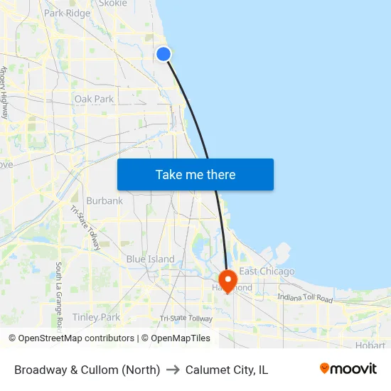 Broadway & Cullom (North) to Calumet City, IL map