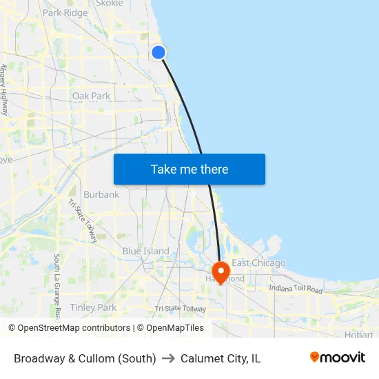 Broadway & Cullom (South) to Calumet City, IL map