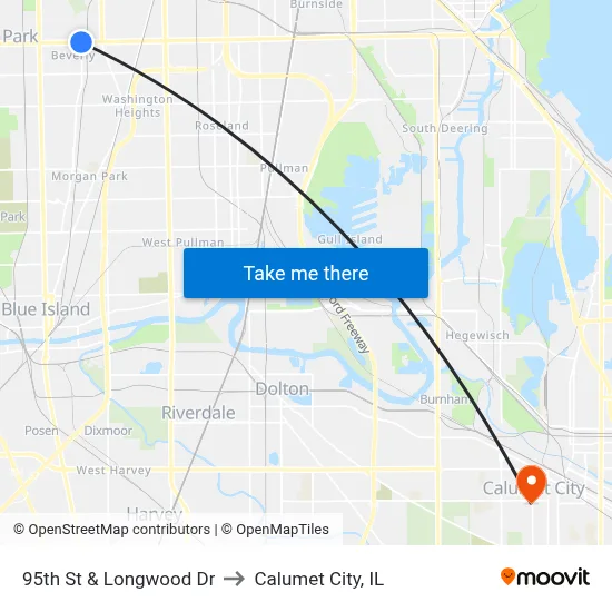 95th St & Longwood Dr to Calumet City, IL map