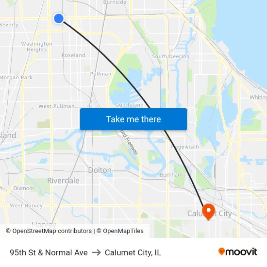 95th St & Normal Ave to Calumet City, IL map
