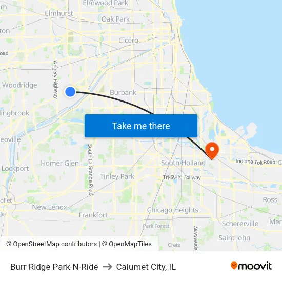 Burr Ridge Park-N-Ride to Calumet City, IL map