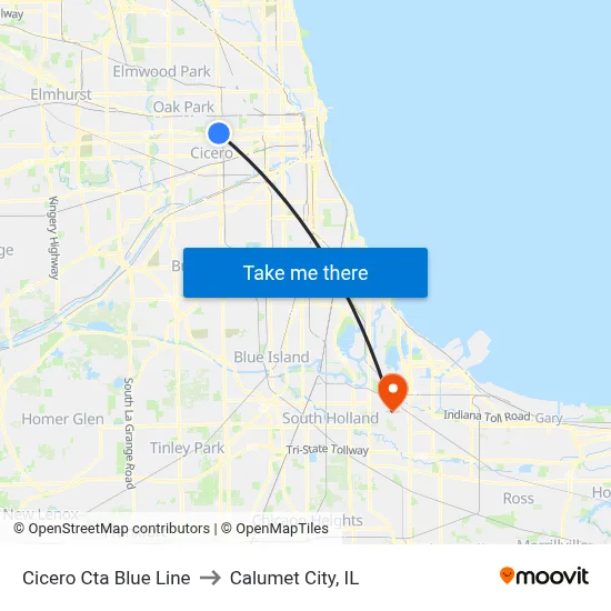 Cicero Cta Blue Line to Calumet City, IL map