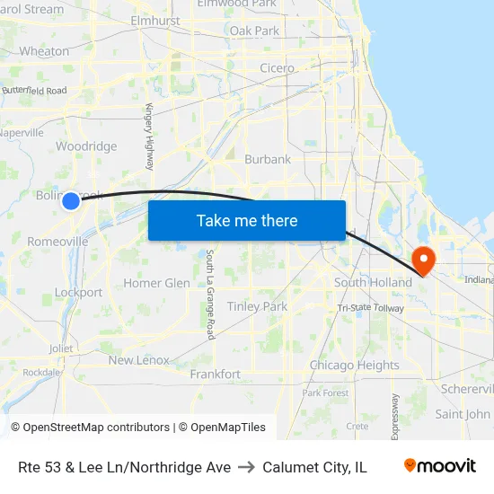 Rte 53 & Lee Ln/Northridge Ave to Calumet City, IL map