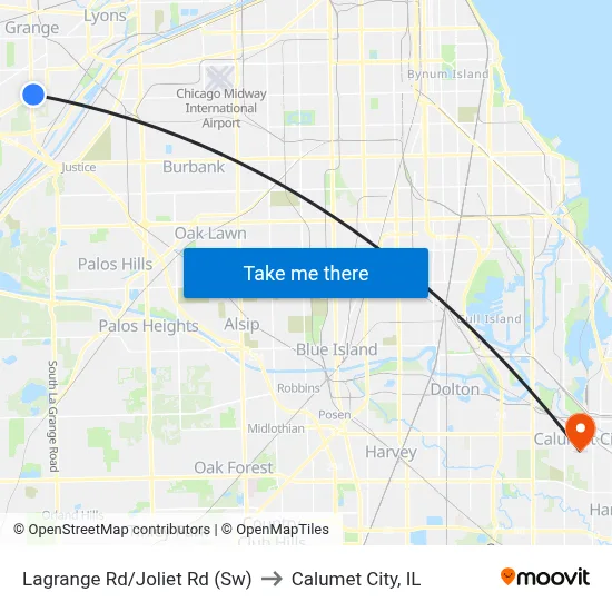 Lagrange Rd/Joliet Rd (Sw) to Calumet City, IL map