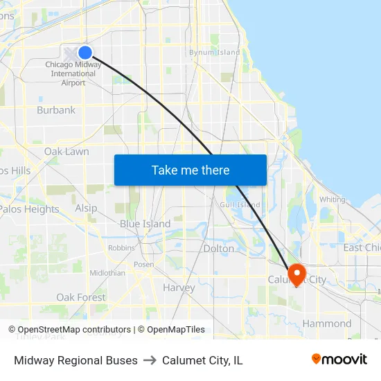 Midway Regional Buses to Calumet City, IL map