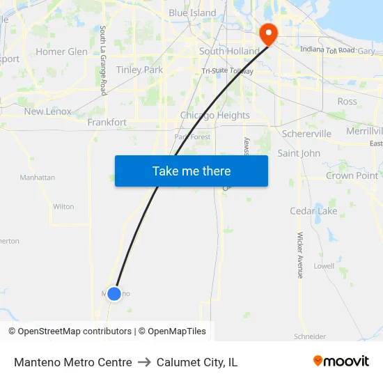 Manteno Metro Centre to Calumet City, IL map