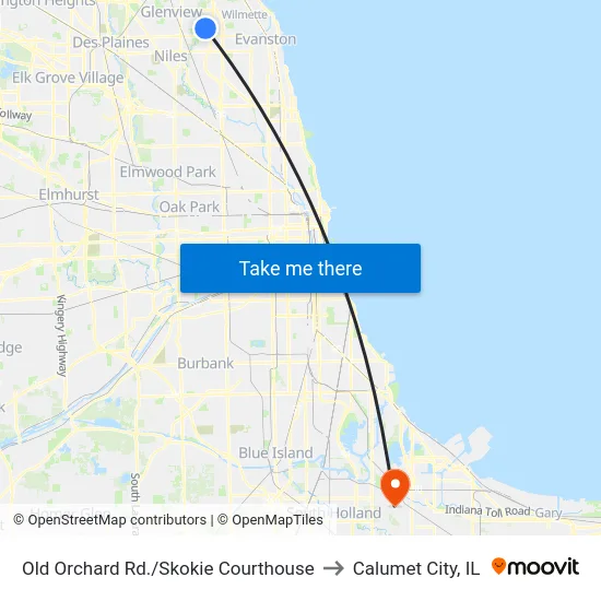 Old Orchard Rd./Skokie Courthouse to Calumet City, IL map